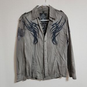 Roar Gray Embellished Shirt with Embroidery